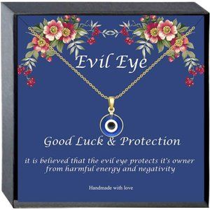 Gold Evil Eye Chain Pendant Lucky Blue Eye Protection Necklace for Women